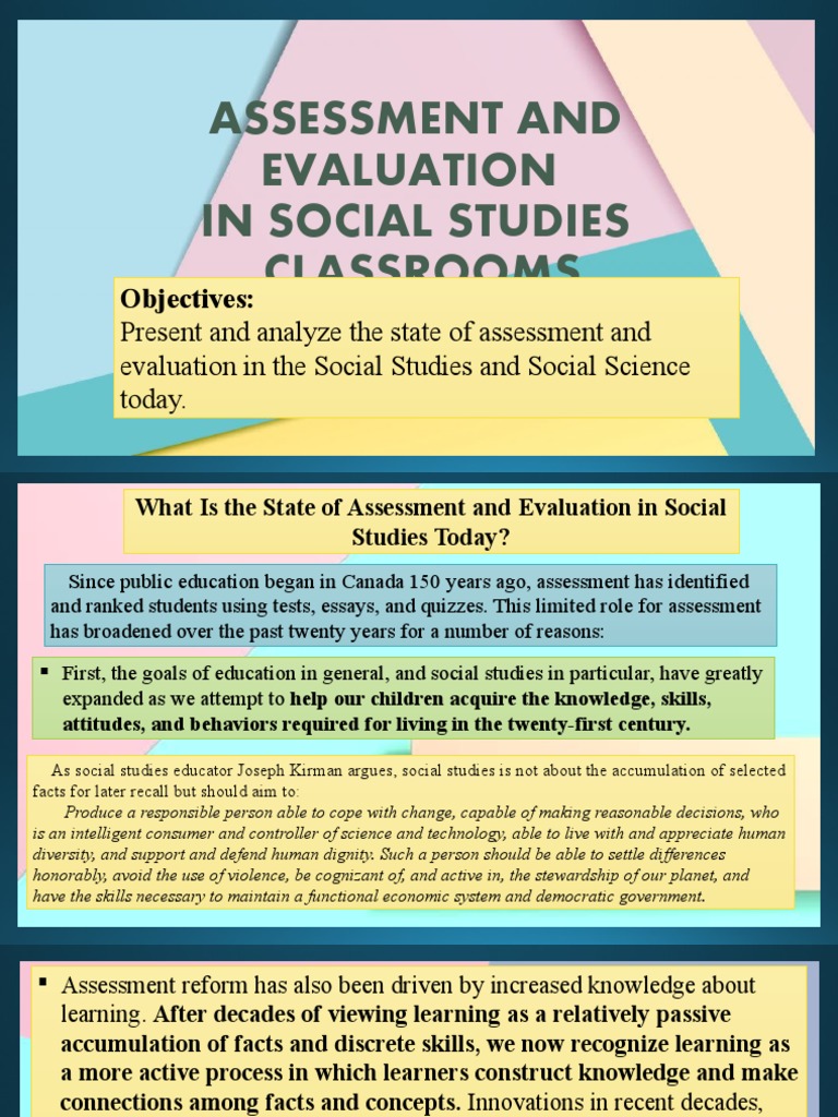 Assessment and Evaluation in Social Studies Classrooms Objectives