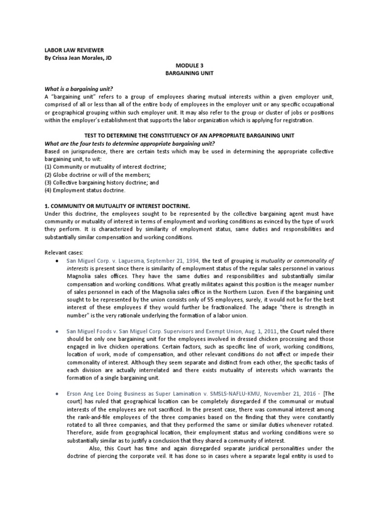 What Is A Bargaining Unit? Labor Law Reviewer by Crissa Jean Morales