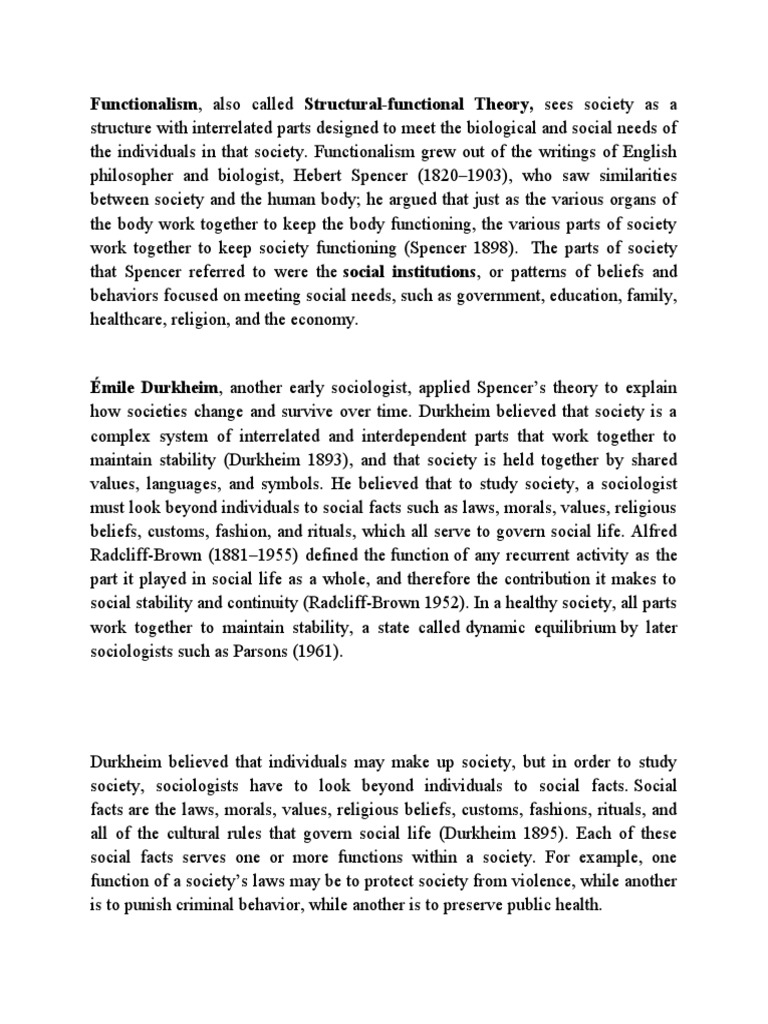 Durkheim's Contributions to Functionalism | PDF | Émile Durkheim ...
