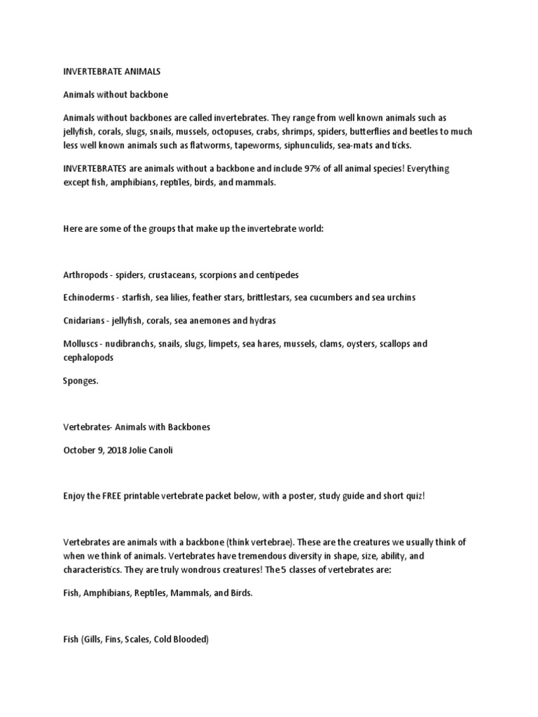 INVERTEBRATE AND Vertebrates | PDF | Amphibian | Invertebrate