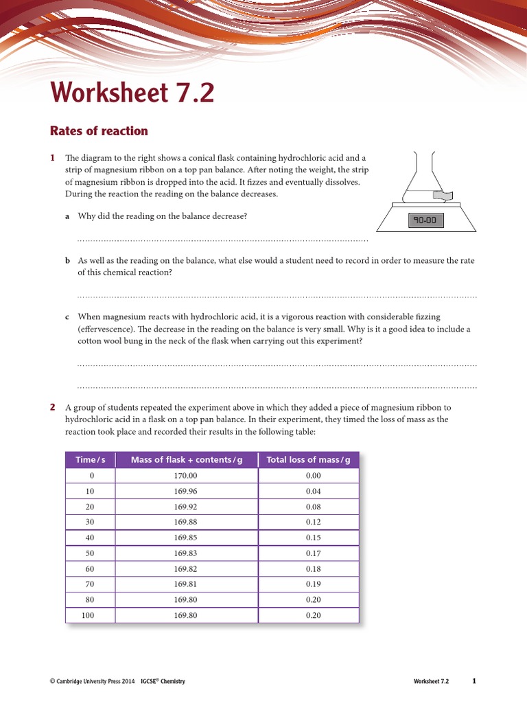Worksheet 7.2 Rate of Reaction | PDF | Catalysis | Reaction Rate