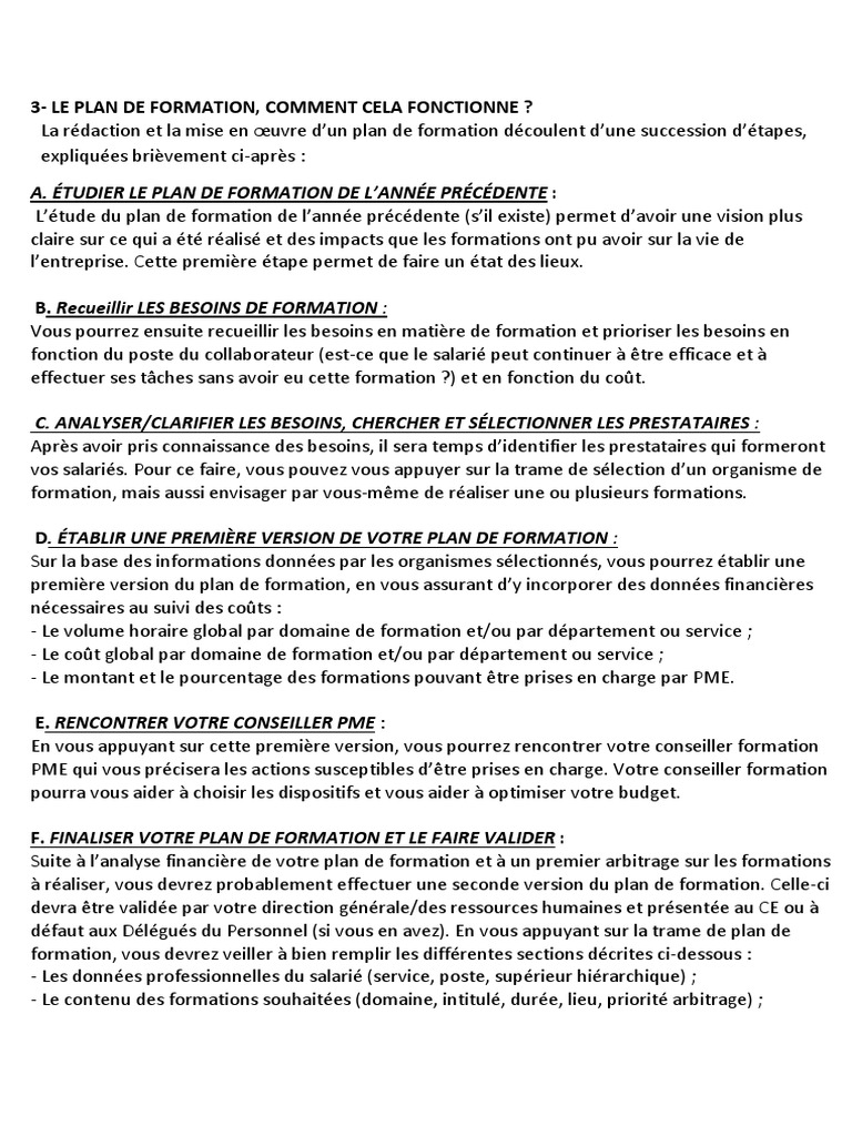 Étapes clés du plan de formation | PDF | Petite ou moyenne entreprise ...