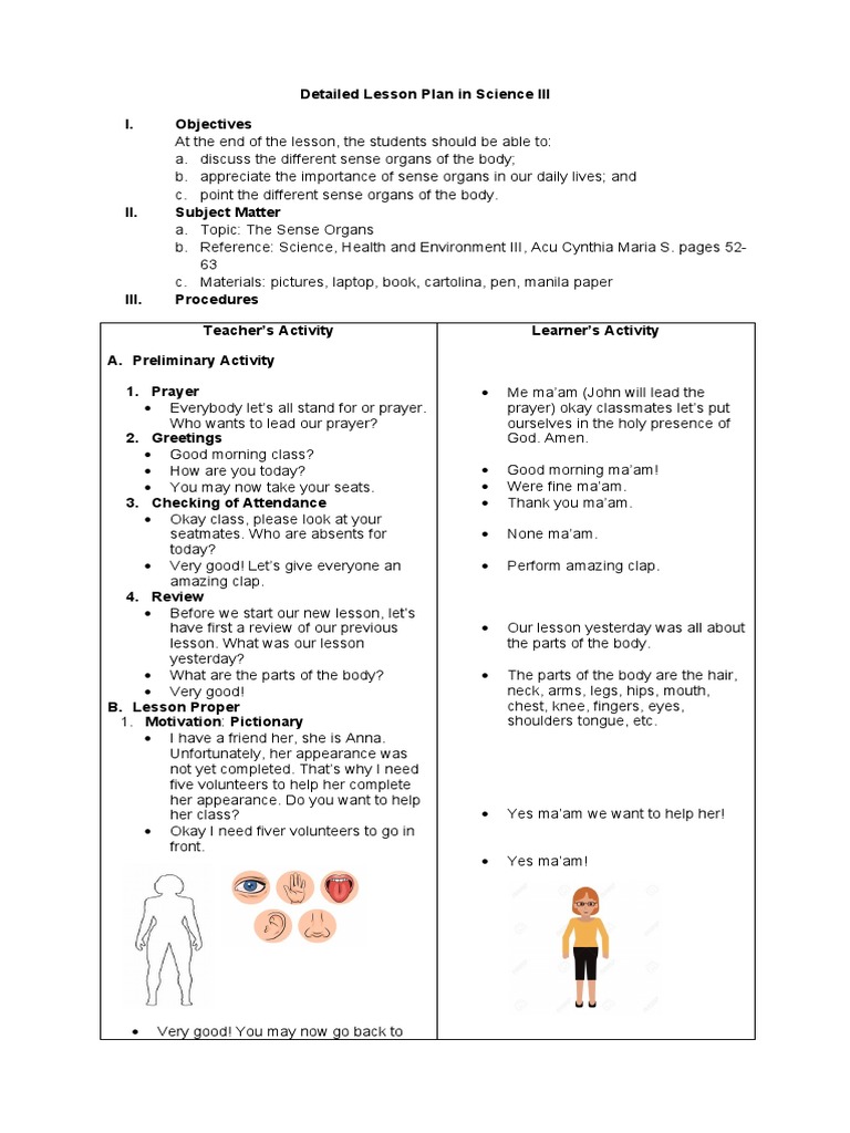 Detailed Lesson Plan on the Five Senses | PDF | Taste | Senses