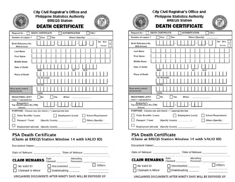 PSA Death Application Form | PDF
