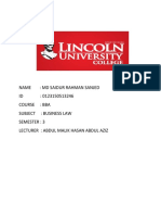 Name: MD Saidur Rahman Sanjed ID: 0123150513246 Course: Bba Subject: Business Law Semester: 3 Lecturer: Abdul Malik Hasan Abdul Aziz