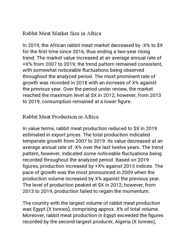Rabbit Meat Market Size in Africa PDF Africa Egypt