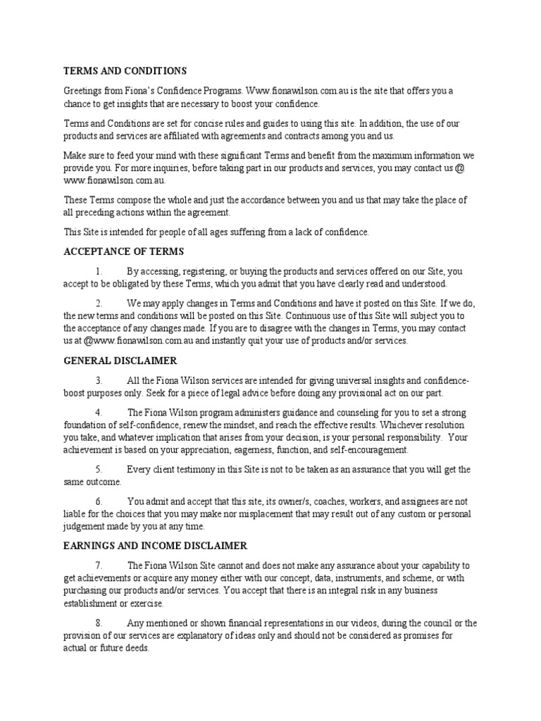 1stTERMS and CONDITIONS (Fiona's Confidence Programs) PDF Mediation Privacy