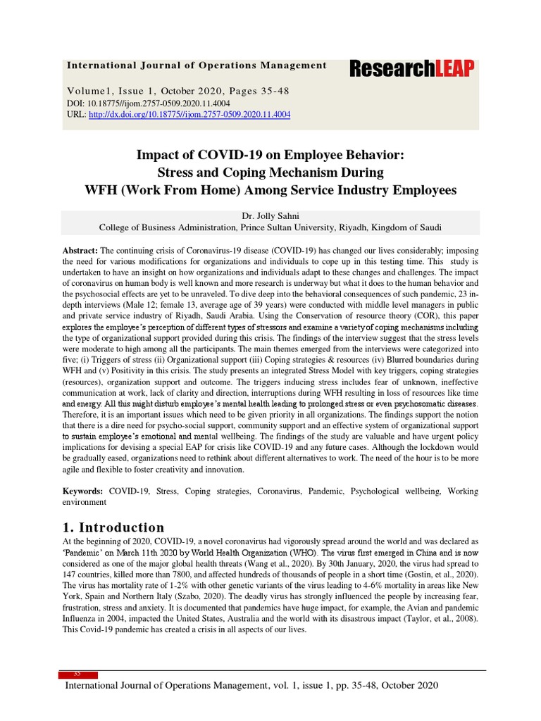 Impact of COVID 19 On Employee Behavior 3 | PDF | Stress (Biology ...