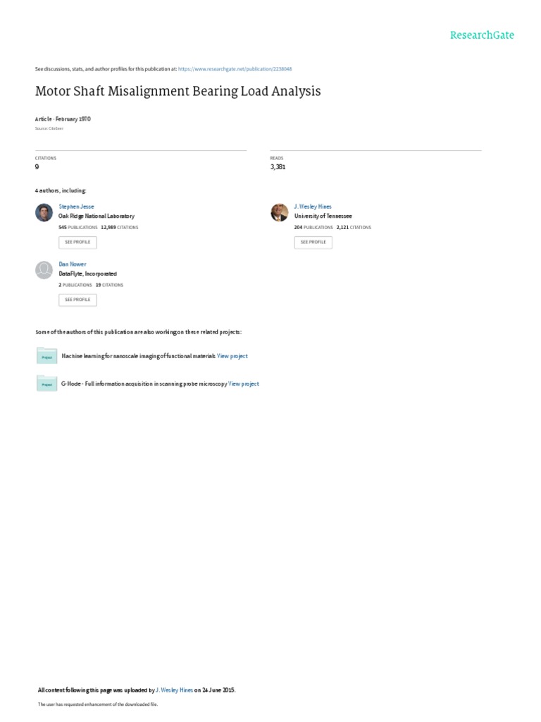 Motor Shaft Misalignment Bearing Load Analysis February 1970 PDF