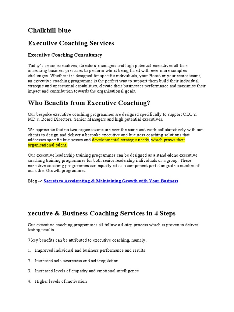 Executive Coaching Services | PDF | Career & Growth | Self-Improvement