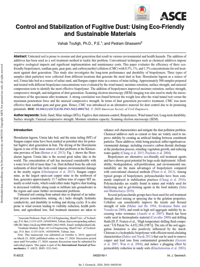 Control and Stabilization of Fugitive Dust: Using Eco-Friendly and ...