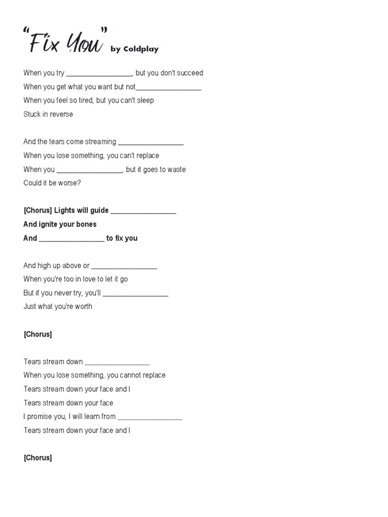 (Chorus) Lights Will Guide and Ignite Your Bones and To Fix You PDF
