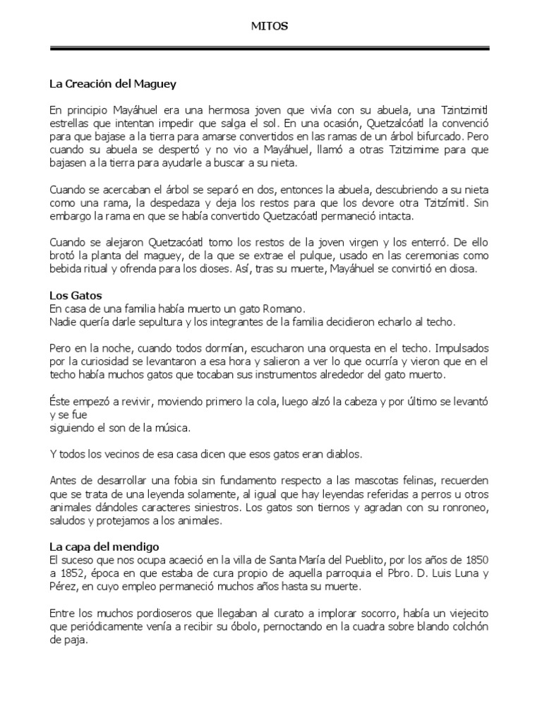 10 Mitos Cortos de México | PDF | Religión y creencia