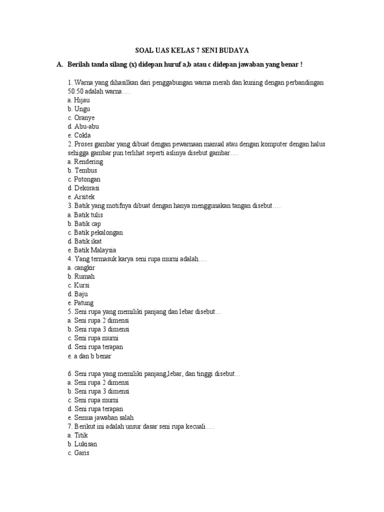 Soal Uas Kelas 7 Seni Budaya Pdf