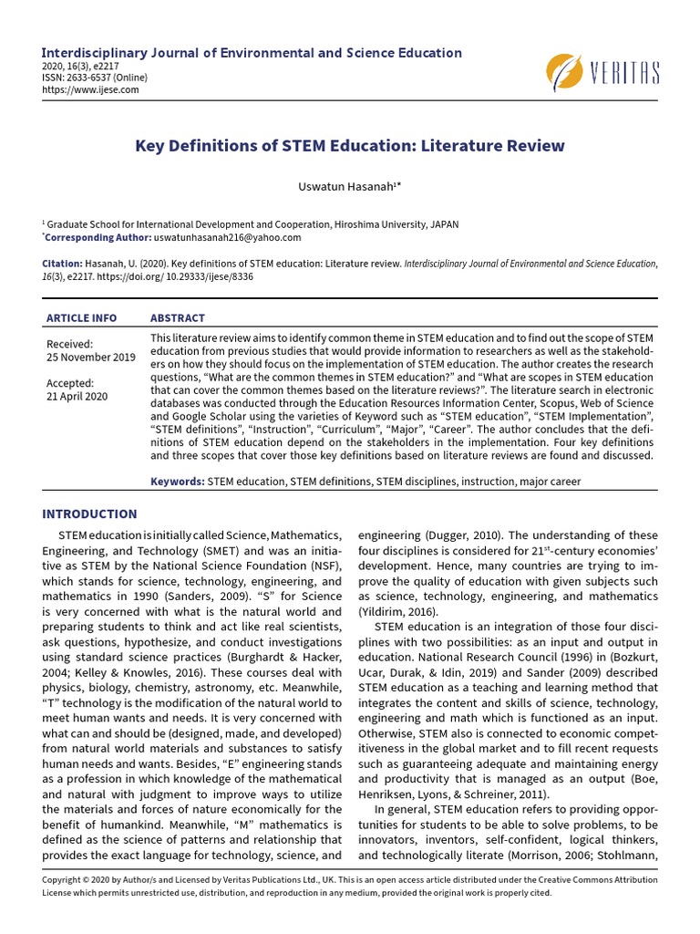 Key Definitions of STEM Education: Literature Review | PDF | Science ...