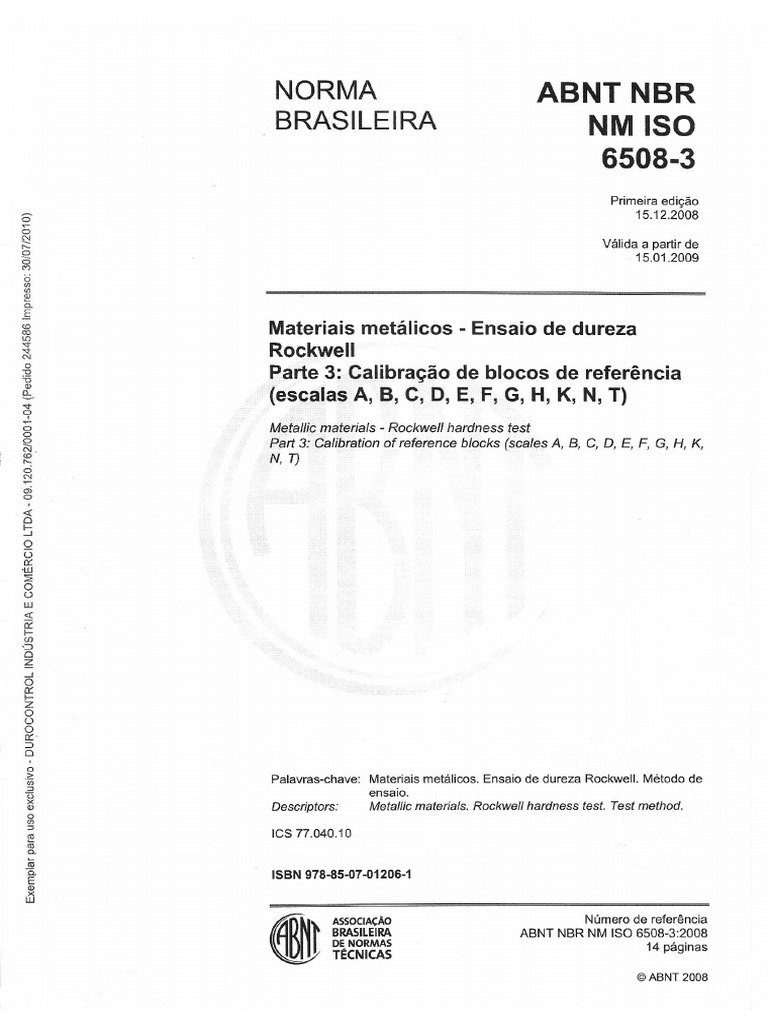 Dureza NBR ISO 6508-3 | PDF