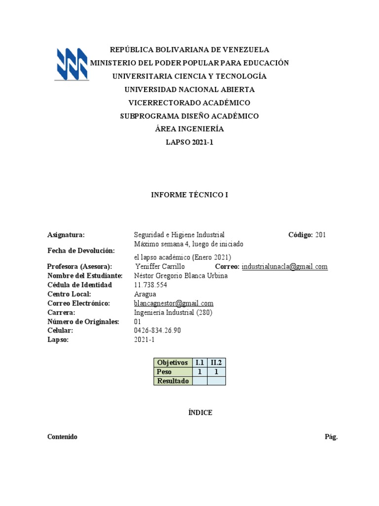 Informe Técnico de Seguridad e Higiene | PDF | Seguridad | Seguridad y ...