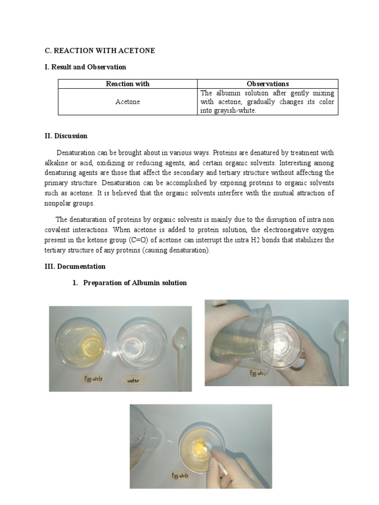 C. Reaction With Acetone | PDF | Science & Mathematics