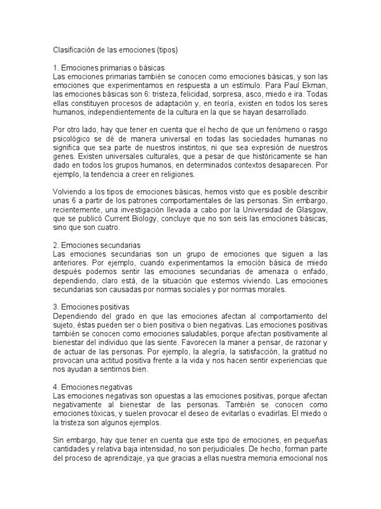 Clasificación de Emociones: Tipos y Ejemplos | PDF | Las emociones ...