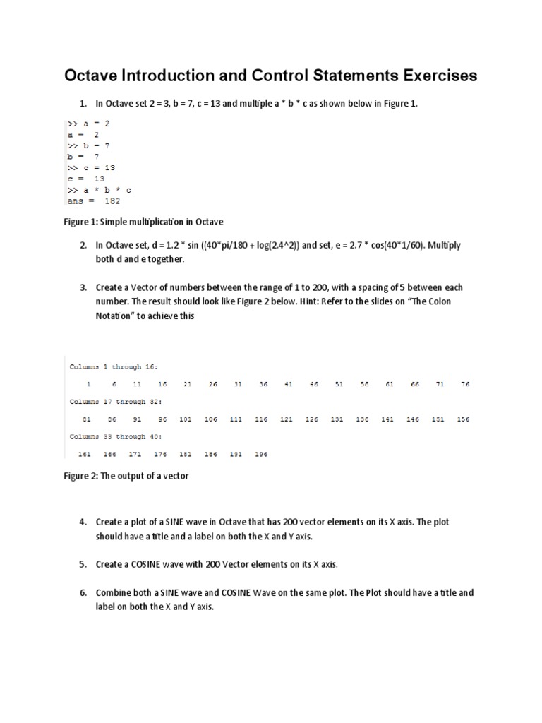 Octave Control Statements Exercises | PDF | Sine | Trigonometric Functions
