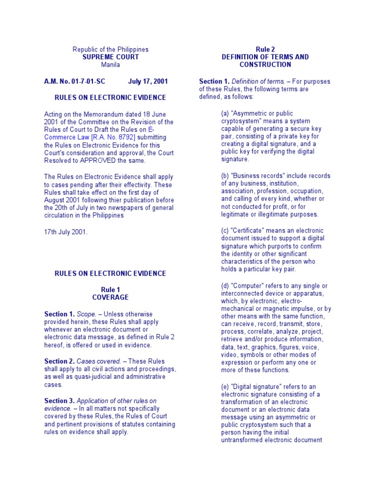 Rules On Electronic Evidence PDF Affidavit Evidence (Law)