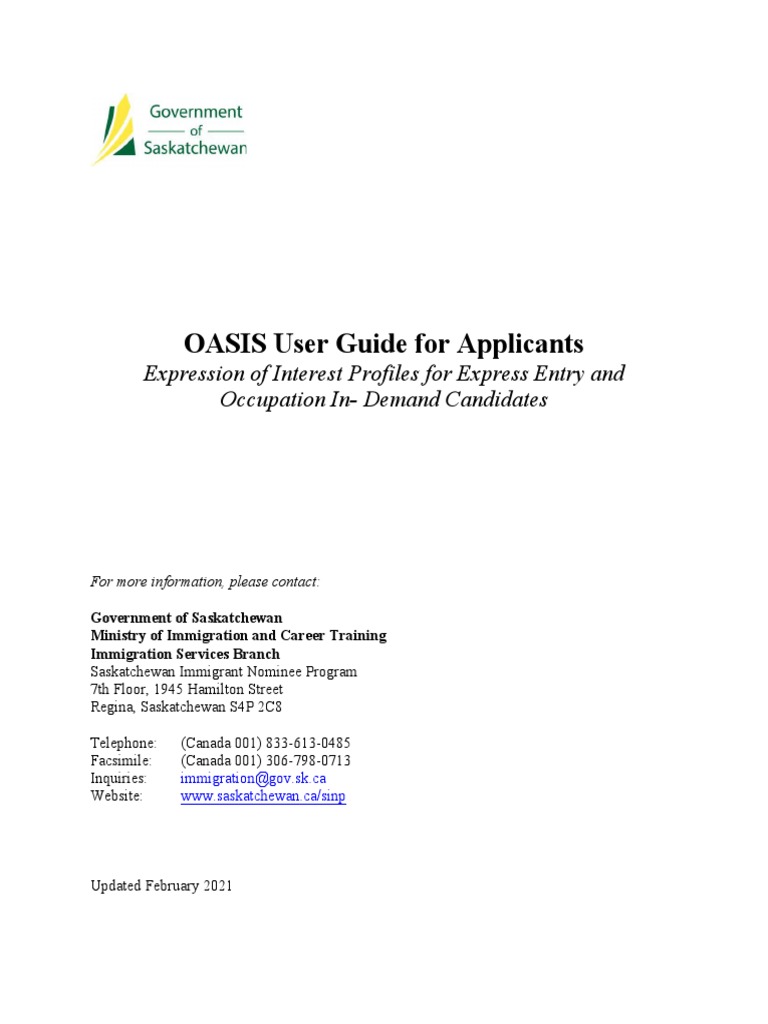 OASIS User Guide For Applicants Expression of Interest Profiles For