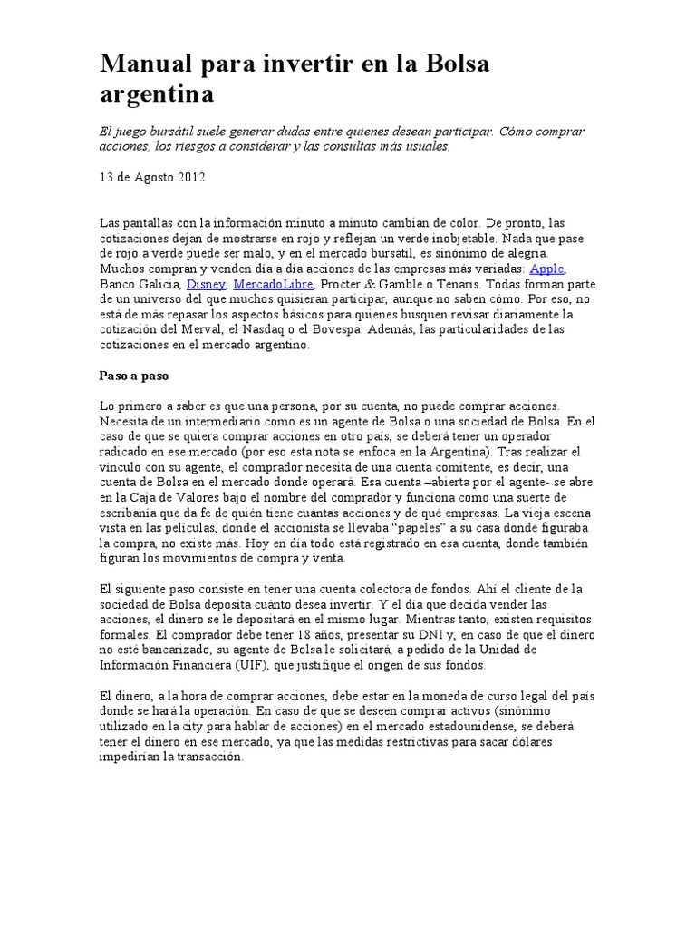 Guía para invertir en la Bolsa Argentina | PDF | Bolsa | Compartir ...