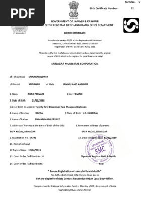 Zikra Birth Certificate