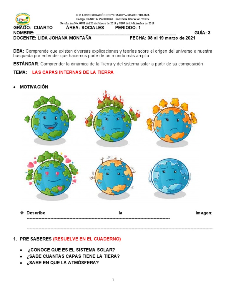 Guía 3 Sociales Grado 4 | PDF | Núcleo planetario | Tierra