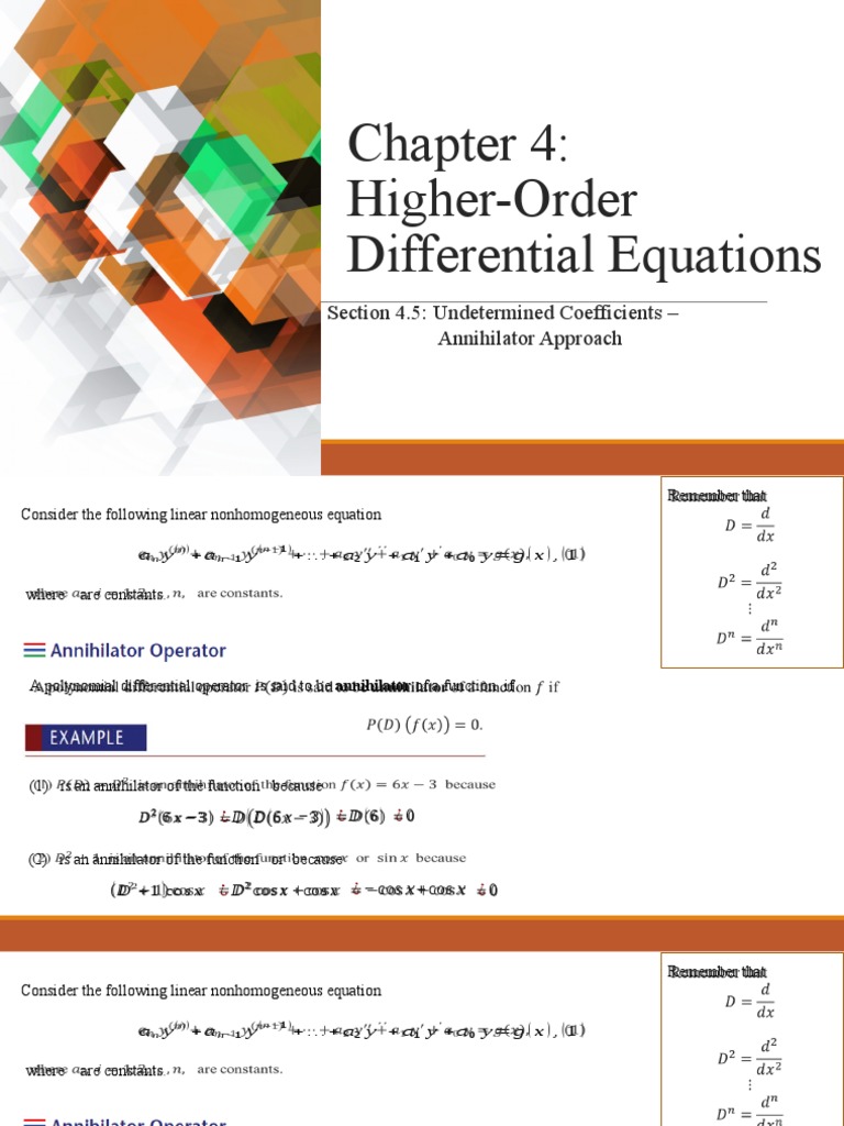 HigherOrder Differential Equations Section 4.5 Undetermined