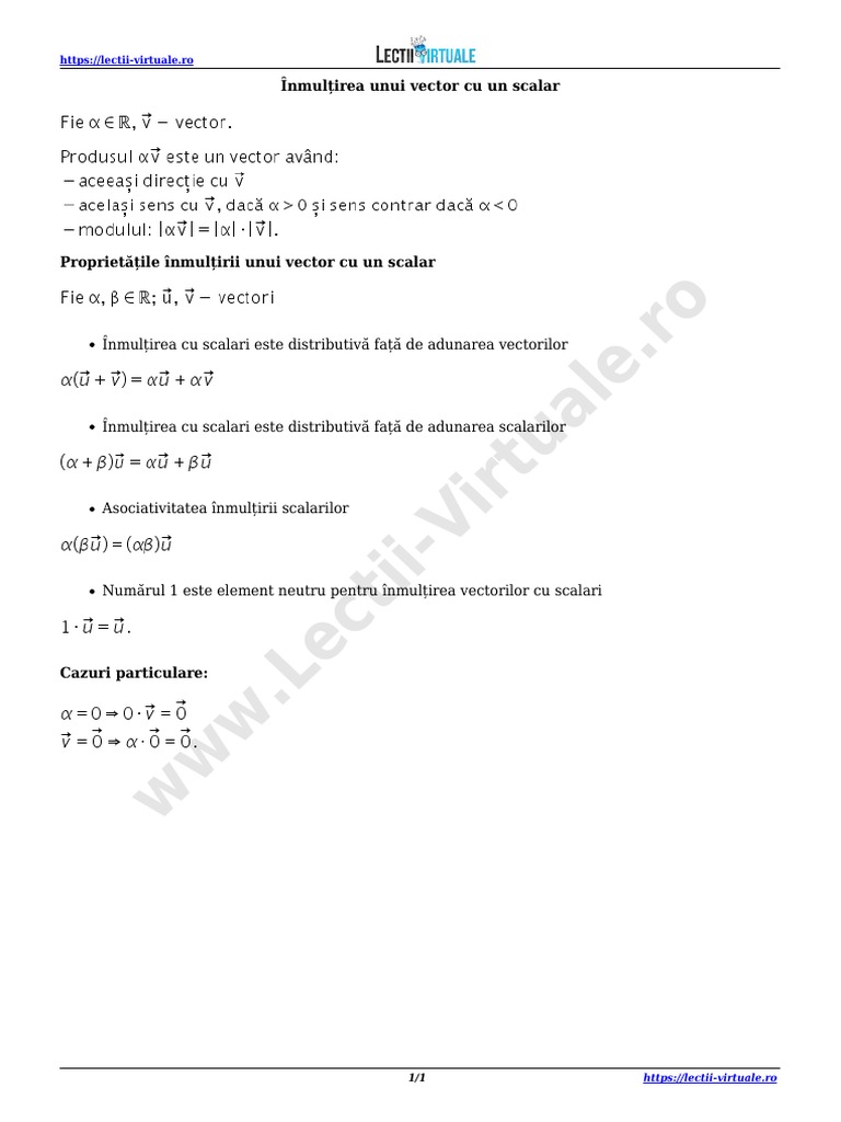 Lectii-Virtuale - Ro - Înmulțirea Unui Vector Cu Un Scalar | PDF