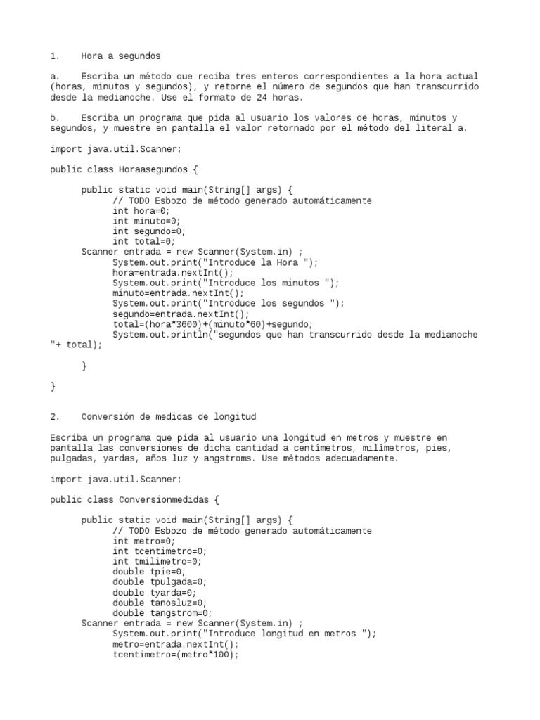 Programas de Conversión y Cálculo en Java | PDF | Java (lenguaje de ...