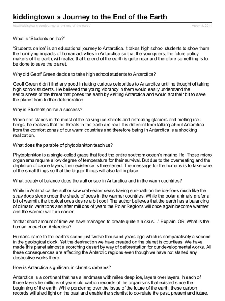 Journey To The End of The Earth | PDF | Antarctica | Global Natural ...