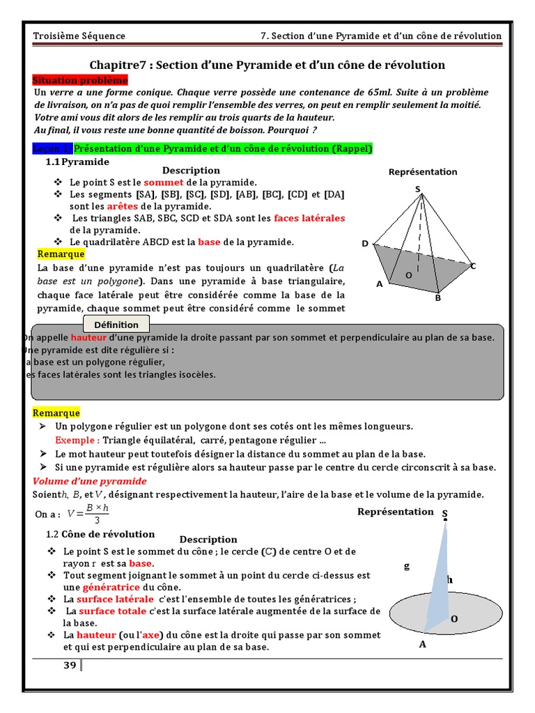 Une Boite De Chocolat A La Forme D une Pyramide Régulière Chap7 Section D'une Pyramide Et D'un Cone | PDF | Zone | Cercle