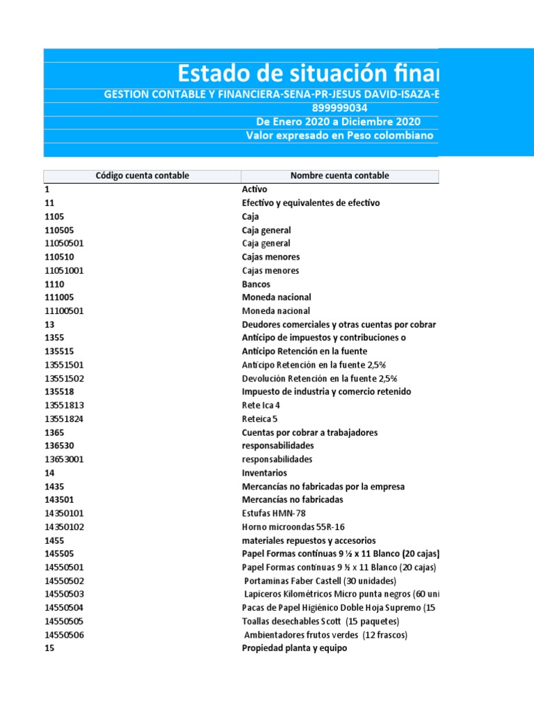 Estado de Situación Financiera | PDF | Contabilidad | Business