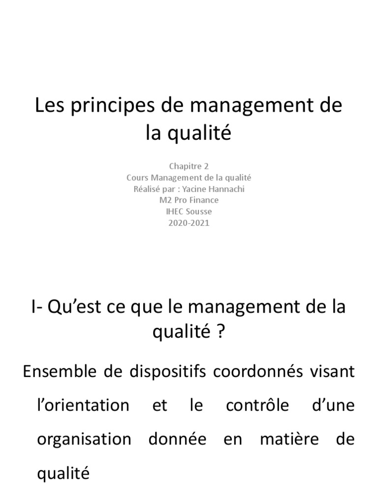 Principes du management de la qualité | PDF | Système de management de ...