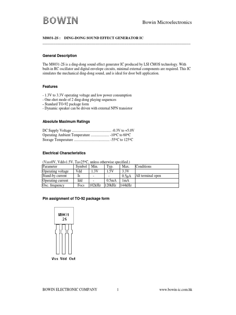 M80312S DingDong Sound Effect Generator IC Technical Specifications and Application for a Low