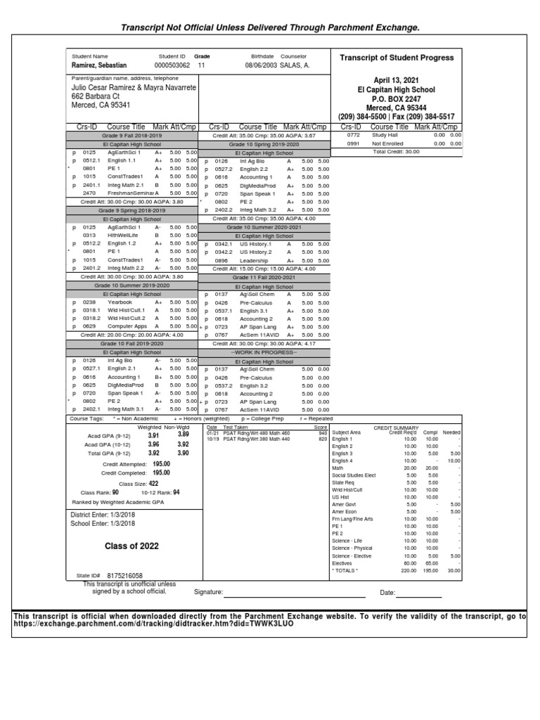 Transcript Not Official Unless Delivered Through Parchment Exchange Download Free PDF