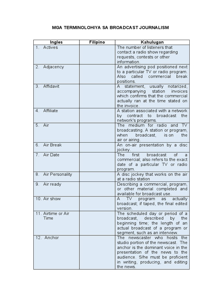 Broadcast Journalism Terminologies | PDF | Nielsen Ratings | Television