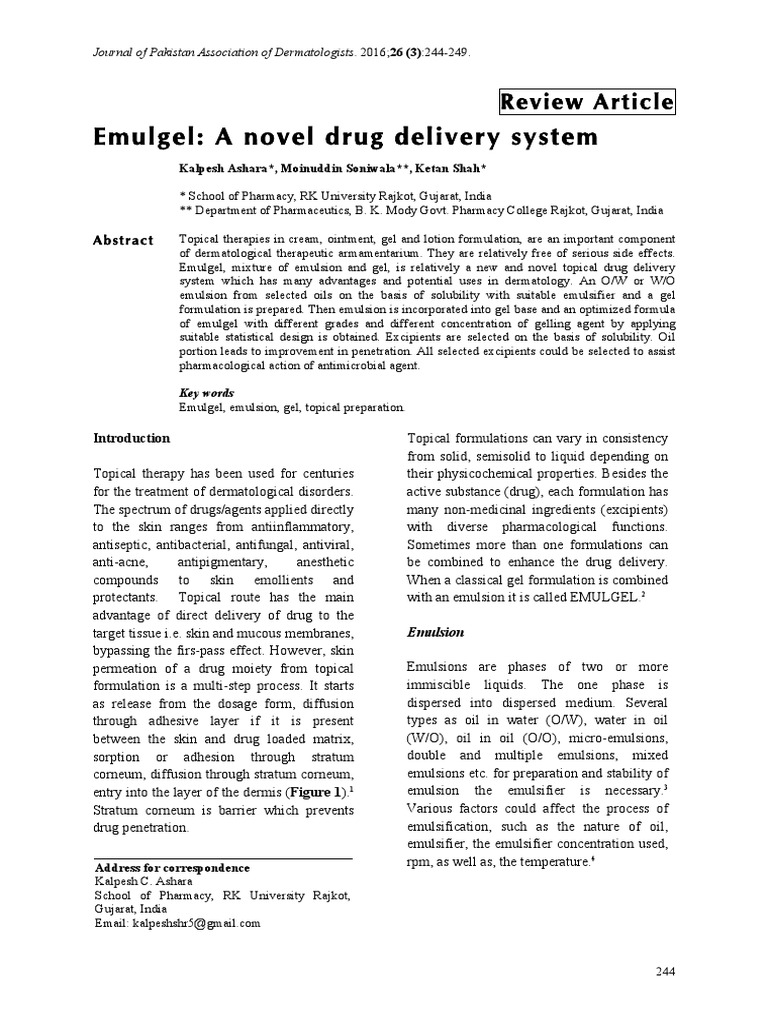 Emulgel Novel Delivery | PDF | Topical Medication | Emulsion
