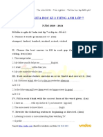 Đề thi giữa học kì 2 tiếng Anh lớp 7 có đáp án