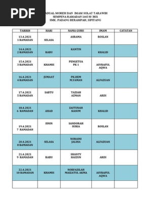 Jadual Moreh 2021 Pdf