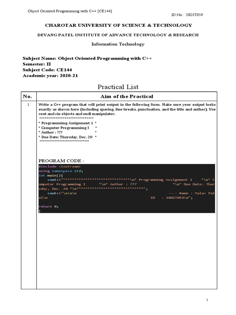 C++ Programming Practicals | PDF | Variable (Computer Science) | Array ...