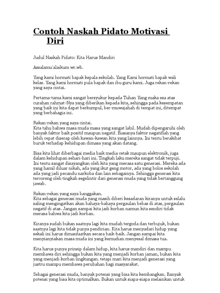 Contoh Naskah Pidato Motivasi Diri Pdf