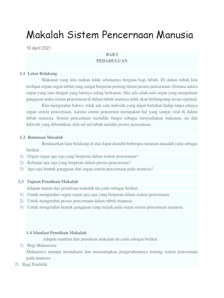 Makalah Sistem Pencernaan Manusia-Dikonversiii | PDF