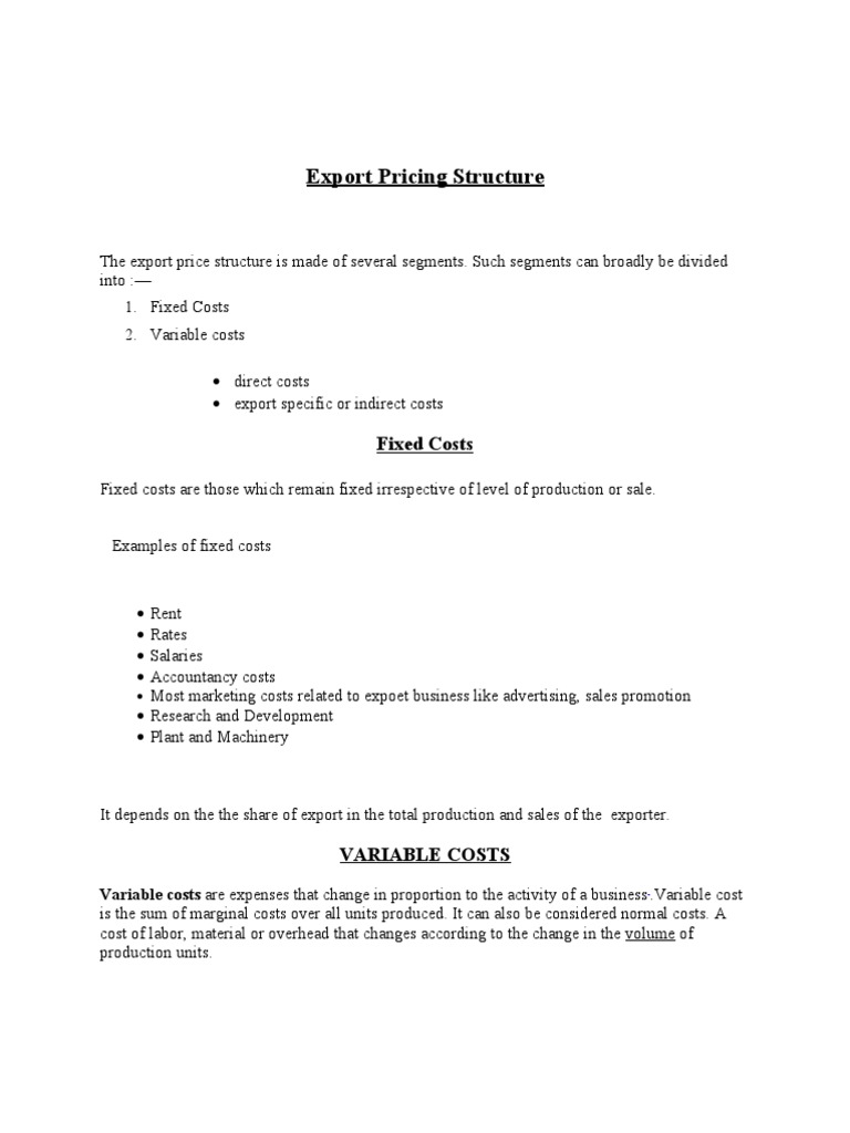 Export Pricing and Cost Structure Guide | PDF | Invoice | Exports