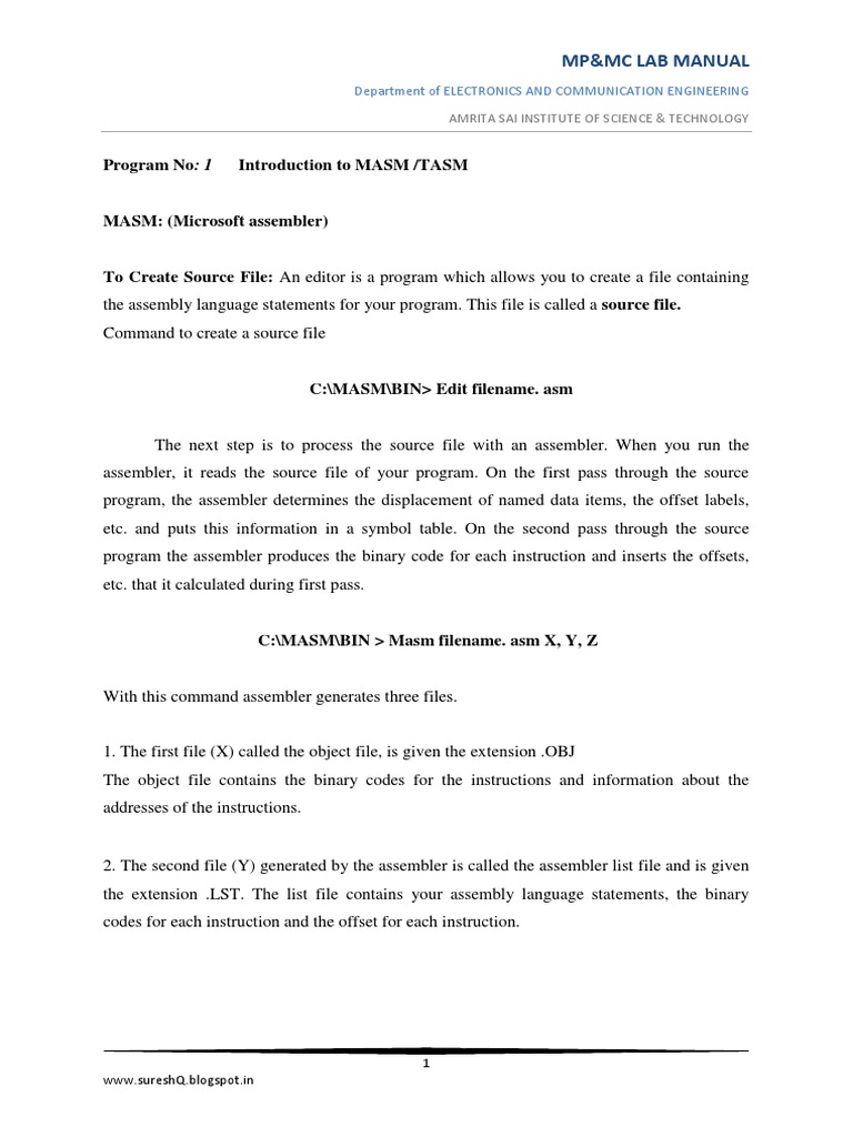 MPMC Lab Final Jntuk | PDF | Assembly Language | Computer File