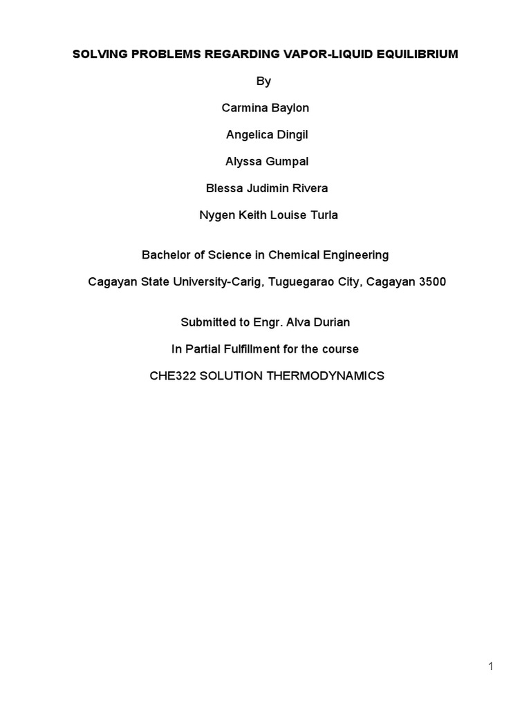 Solving Problems Regarding Vapor-Liquid Equilibrium | PDF | Chemical ...