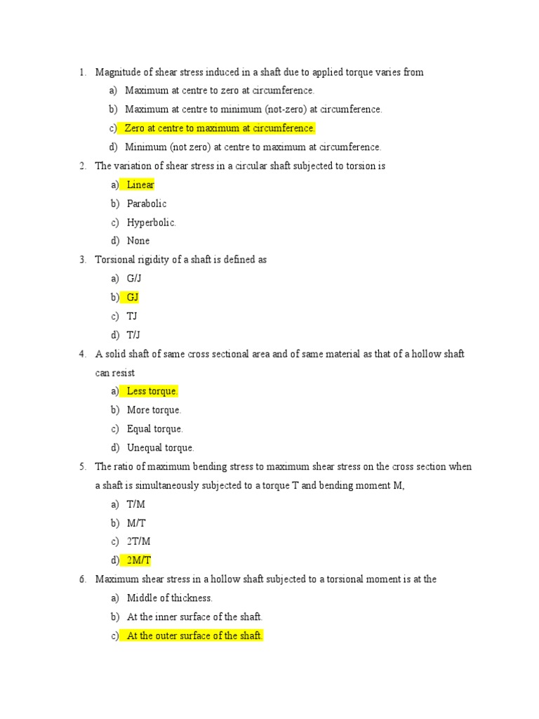 Shear Stress and Torque in Shafts | PDF | Bending | Stress (Mechanics)
