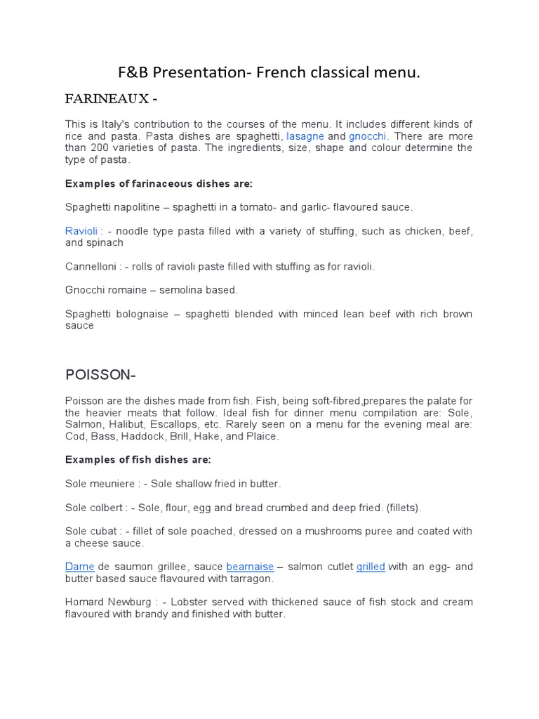 French Classical Menu | PDF | Cooking, Food & Wine